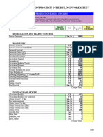 Transportation Project Scheduling Worksheet: Mobilization and Traffic Control