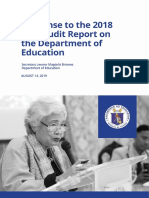 Response To The 2018 COA Audit Report On The Department of Education August 2019