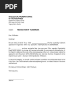 Letter Response To IPOPHIL. Registration of TradeMark