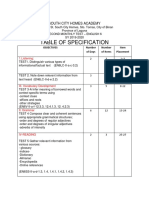 Table of Specification