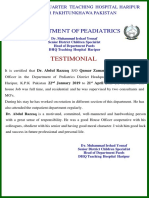 Testimonial: Departme NT of Peadiatrics