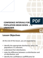 PSUnit IV Lesson 3 Confidence Intervals For The Population Mean When Is Unknown