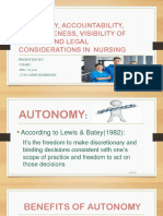 Autonomy, Accountability, Assertiveness, Visibility of Nurses and Legal Considerations in Nursing