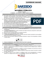 Ibgp 2018 Prefeitura de Sarzedo MG Analista Previdenciario Prova PDF