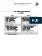 Master List of Grade 8 Euclid 2019-2020 Male Female: St. Therese College of Arts and Science, Inc