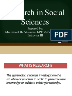 Research in Social Sciences: Prepared By: Mr. Ronald H. Abesamis LPT, CSP, RSP, Maed Instructor Iii