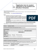 Application Form For Student Admission To The Institute and Faculty of Actuaries