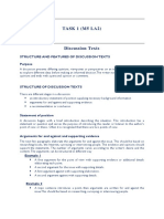 TASK 1 (M5 LA2) : Structure and Features of Discussion Texts Purpose