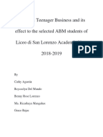 Start-Ups Teenager Business and Its Effect To The Selected ABM Students of Liceo Di San Lorenzo Academic Year 2018-2019