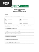 Revision Worksheet-English Grade IV Half Yearly Examination 2019-20