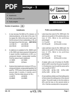 Percentage Practice Questions For CAT