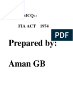 Vital MCQS: Fia Act 1974: Prepared By: Aman GB