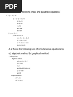 A.1 Solve The Following Linear and Quadratic Equations