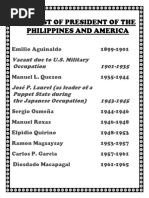 The List of President of The Philippines and America