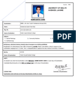 Admit/Entry Card: University of Health Sciences, Lahore