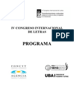 Programa IV Congreso Internacional de Letras