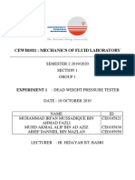 Cewb1021: Mechanics of Fluid Laboratory: SEMESTER 2 2019/2020 Section 1 Group 1