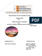 Department of Management (LSM) Term Paper OF Operation Management ON Manufacturing Operations in Chemical Industries