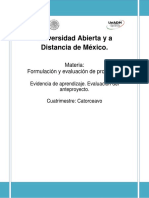 Tarea de Formulacion y Evaluacion de Proyectos, Evidencia de Aprendizaje 3