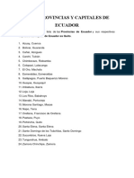 Lista Provincias y Capitales de Ecuador