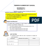 Mathematics 5 - Simplifying Series of Operation On Whole Numbers Worksheets