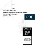 ACC10007 - Financial Information For Decision Making & HBC110N - Accounting For Managers Outline Semester 1, 2016