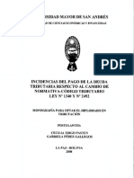 Incidencias Del Pago de La Deuda Tributaria Respecto Al Cambio de Normativa - Codigo Tributario Ley No. 1340 y No. 2492