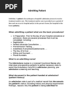 Admitting Patient: When Admitting A Patient What Are The Basic Procedures?