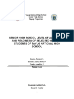 Level of Awareness and Readiness Towards Senior High School of The Grade 10 High School Students