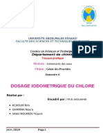 Dosage Iodometrique Du Chlore: Licence en Sciences Et Techniques Département de Chimie