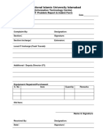 International Islamic University Islamabad: (Information Technology Centre) IT Problem Report & Indent Form