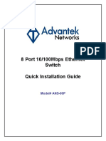 8 Port 10/100Mbps Ethernet Switch Quick Installation Guide: Model# ANS-08P