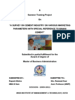 A Summer Training Project On "A Survey On Cement Industry On Various Marketing Parameters With Special Reference To Binani Cement"