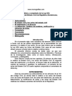 Análisis y Comentario de La Ley 659, Sobre Actos Del Estado Civil de República Dominicana