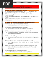 Unit Ii The Extension of The British Rule: I. Fill in The Blanks With Suitable Answers