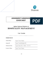 Hospitality Management: Assignment Submission Cover Sheet