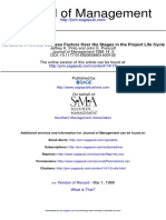 Journal of Management: Variations in Critical Success Factors Over The Stages in The Project Life Cycle