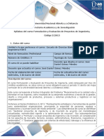 Syllabus Del Curso Formulación y Evaluación de Proyectos de Ingeniería.