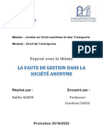 La Faute de Gestion Dans La Sa