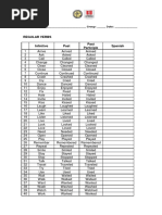 Regular Verbs Past Spanish Participle: Student's Name: - Group: - Date