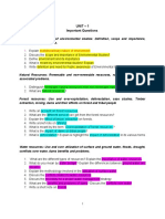 Unit - 1 Important Questions: 1. Multidisciplinary Nature of Environment