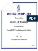 Practicing COVID-19 Preventive Measures in The Workplace - Certificate of Completion PDF