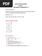 South Point School Class Ii Arithmetic Worksheet 17: 1. Solve The Following