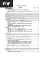 Paper Writing Checklist S.No Checklist Yes No Before Start Writing