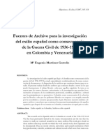 Fuentes de Archivo para La Investigación Del Exilio Español Como Consecuencia de La Guerra Civil de 1936-1939 en Colombia y Venezuela