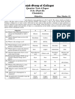 Punjab Group of Colleges: Quarter Test-4 Paper F.SC (Part-II) Chemistry