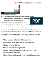 Project Report Titles For MBA in Hospitality and Tourism