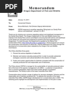 Oregon Department of Fish and Wildlife Memo - Sandy Basin Concerns 1-14-11