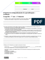 Proposta de Acompanhamento Da Aprendizagem - Avaliação Geografia - 7º Ano - 2º Bimestre