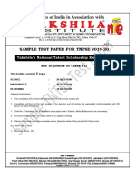 Sample Test Paper For Tntse 2019-20: Takshila's National Talent Scholarship Examination